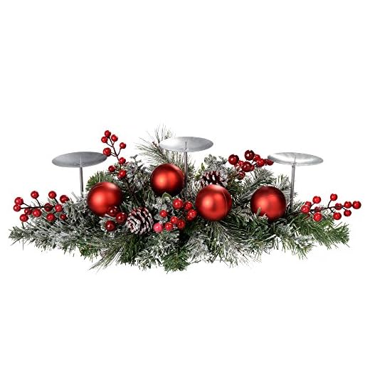 WeRChristmas Centre de Table avec 3 bougeoirs pour bougies piliers Décoration de Noël Boules de noël effet givré 52 cm