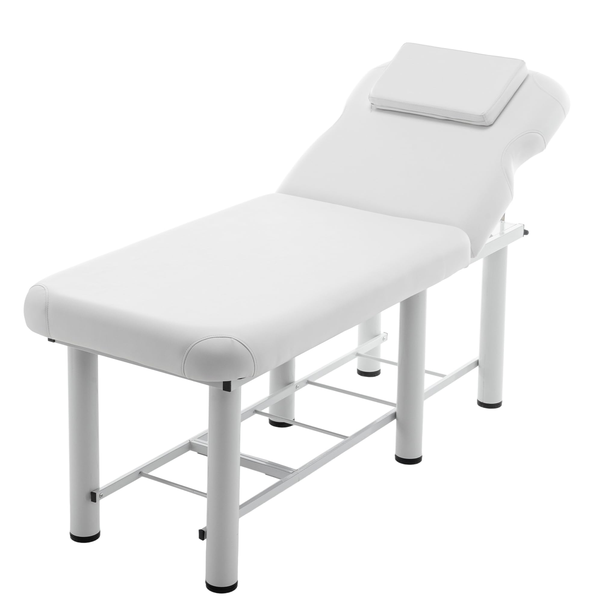 HiHomely Professional Massage Table with Adjustable Backrest & Removable Headrest – Memory Foam Salon Bed, Bottom Shelf Storage, White – Ideal for Therapists & Spas