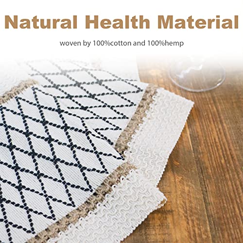 Table Runner 72 Inches, Linen Farmhouse Long Table Runners, Cream Boho Table Runner With Tassels For Dining Kitchen Bohemian Wedding Party Dresser Decor, Black #TOP1