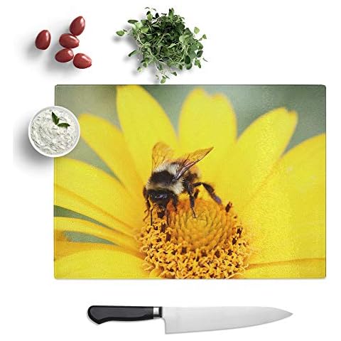 Bee Collecting Pollen Glass Chopping Board Cover