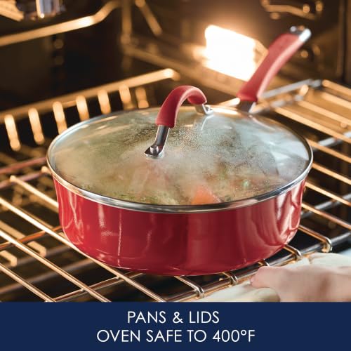 Image of Rachael Ray Cucina Nonstick Cookware Pots and Pans Set, 14-Piece, Cranberry Red