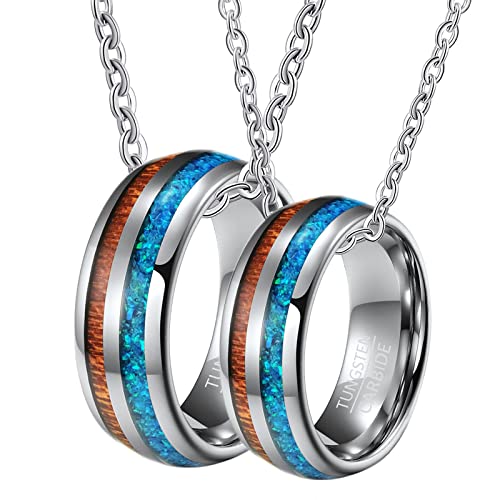 Colliers couple pour 2 tungstène anti-rayures et pendentif bague hypoallergénique