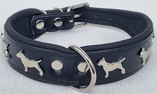 Bullterrier HUNDEHALSBAND - Halsband, Halsumfang 42-50cm Leder Schwarz; Braun/Cognac; ROT-Schwarz (Schwarz)