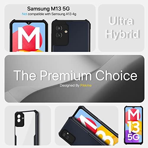 Image of Pikkme Ultra Hybrid Back Cover for Samsung Galaxy M13 5G | Raised Edges |Crystal Clear Transparent | Full Camera Protection Bumper Case (Black)