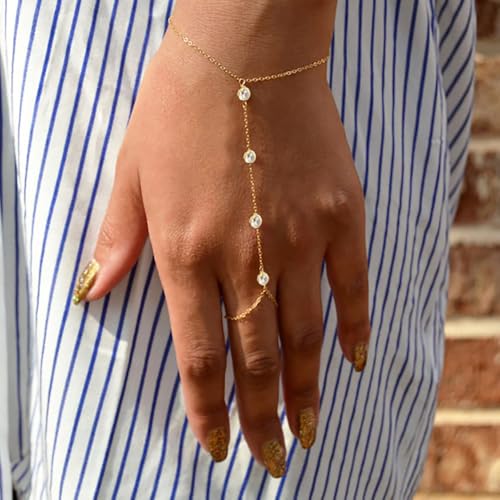 Listine Hand Chain Bracelet 14K Gold Plated Ring Bracelet Hand Chain Trendy Stuff for Women Dainty Hand Bracelets with Finger Ring Hand Jewelry for Women2