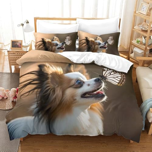 Parure de lit motif 3D chien papillon en microfibre housse de couette 260x220cm