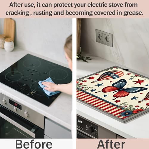 Image of Flag Floral Butterfly Stove Top Covers Pad 28 x 20 inches Dish Drying Mat Coffee Bar Mats Kitchen Decor Absorbent Pad Fit Coffee Maker Machine Dish Drying