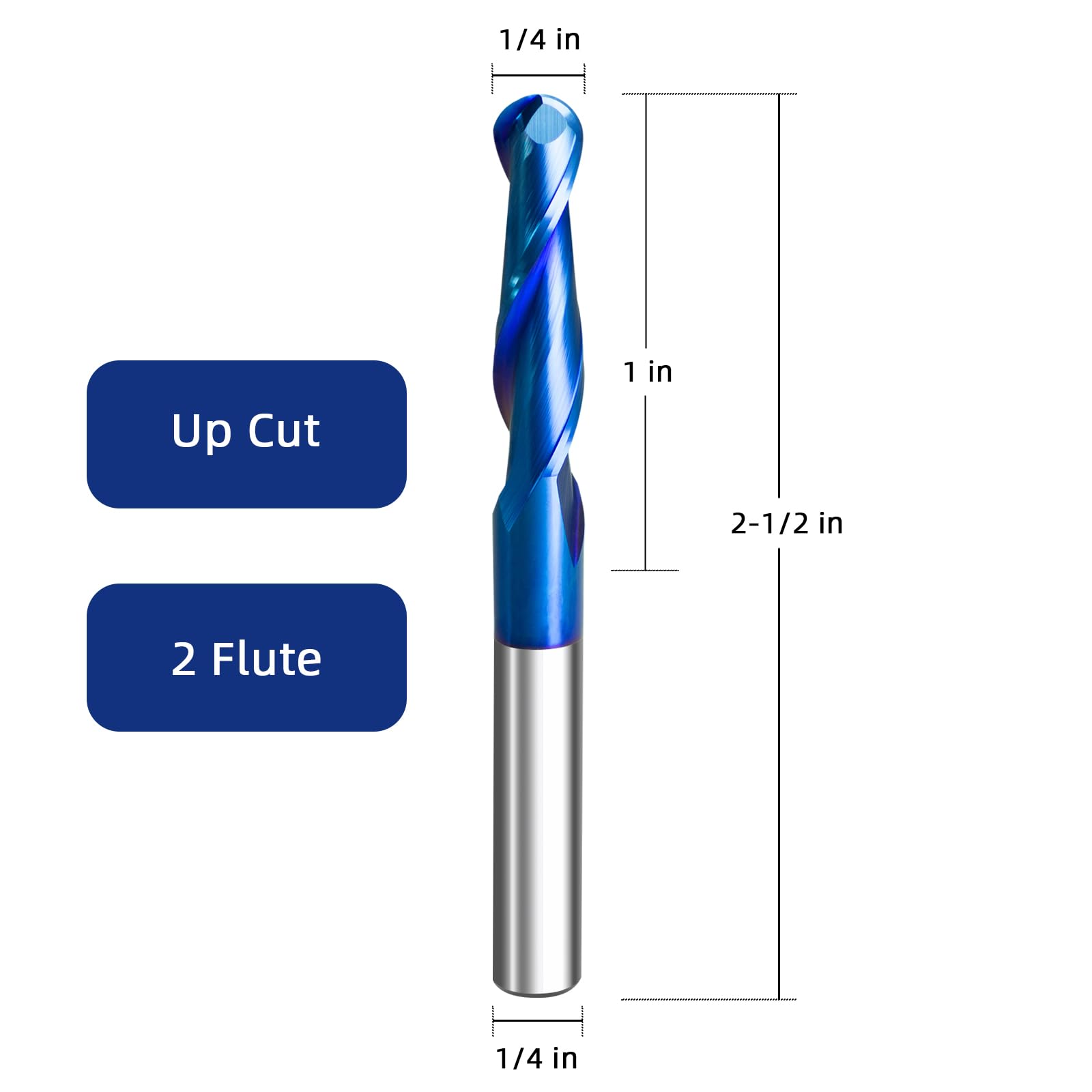 Lot de 5 fraises en carbure de tungstène massif avec tige de 6,35 mm de diamètre de coupe avec revêtement nano bleu pour routeurs CNC et gravure artistique