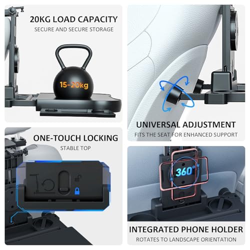 Auto Tisch mit Ausziehbarem Tablett und Getränkehalter, Auto Tisch Kinder für Rücksitz Beifahrer, Tragbarer Autositz Tabletttisch, Au-to Rücksitztisch, Teleskopischer Au-to Rücksitz Tabletttisch