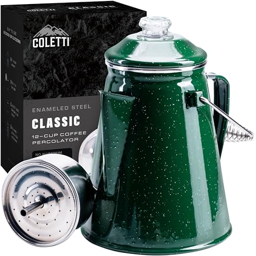 Comparison: Best Campfire Coffee Percolator 2 COLETTI Classic Percolator Coffee Pot — Camping Coffee Percolator, Campfire Coffee Pot – Camping Percolator for Groups — Brew for the Whole Campsite (Green, 12 Cup)