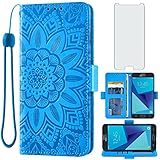 Phone Case for Samsung Galaxy J3 Luna Pro J 3 Prime 2017 Emerge 3J Eclipse Mission with Tempered Glass Screen Protector and Wallet Flip Cover Credit Card Holder Stand Cell Glaxay S327VL Women Men Blue