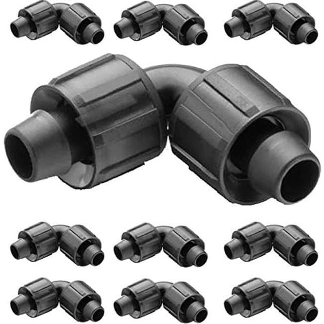 Suinga Pack 50 Codo Cinta de Riego por Goteo 16mm. Manguito acodado para conectar Dos Cintas de riego, Negro