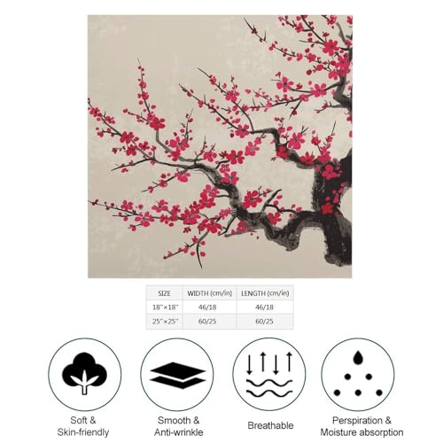 18"x18" Breathable Head Scarf Japanese Floral Cherry Blossom Printed Headscarf Lightweight Square Scarf Women Scarves Bandanas Neckerchief2