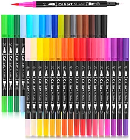 Caliart 34 Double Tip Brush Pens Art Markers, Artist Fine & Brush Pen Coloring Markers for Kids Adult Coloring Book Journaling Note Taking Lettering Calligraphy Drawing Pen Art Craft Supplies Kit