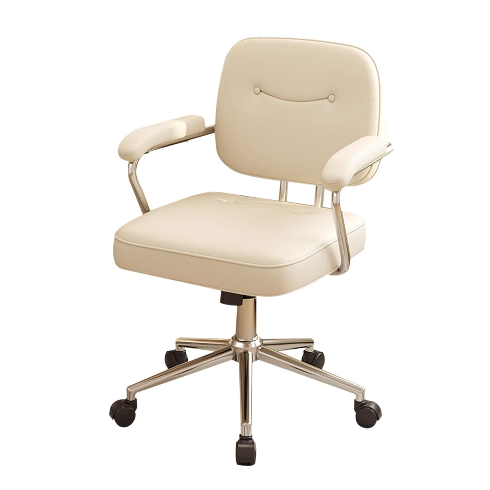 Ergonomiczne, białe krzesło biurowe z kółkami, wygodne krzesło biurkowe z podparciem oparcia, regulowana wysokość i nachylenie, kompaktowe krzesło komputerowe do domowego biura, makijażu, gier