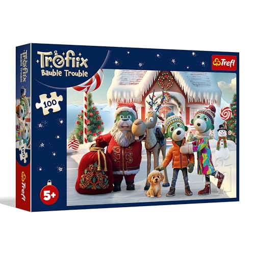 Trefl   La Familia Treflik, Papá Noel y los Renos al Rescate   Puzzle de 100 Piezas   Puzzle navideño con Personajes de Cuentos de Hadas, para niños a Partir de 5 años
