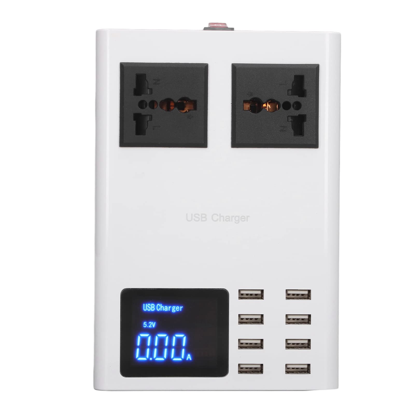 Fyearfly Placa De Carga USB De 8 Puertos, Adaptador De Cargador USB LED Protección contra Sobrecorriente De Sobretensión Adaptador De Corriente De Cargador LCD USB De 8 Puertos(UE)