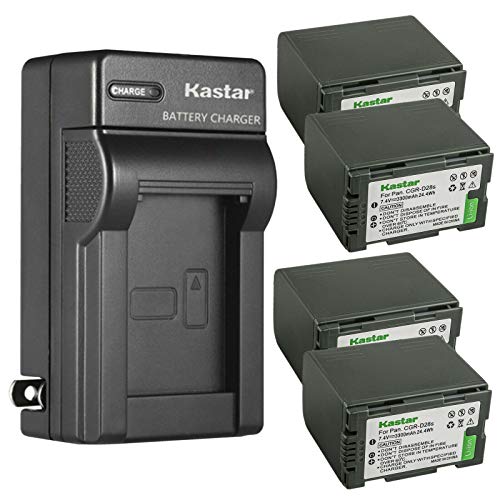Kastar 4-Pack CGR-D28 Battery and AC Charger for Panasonic Camcorders