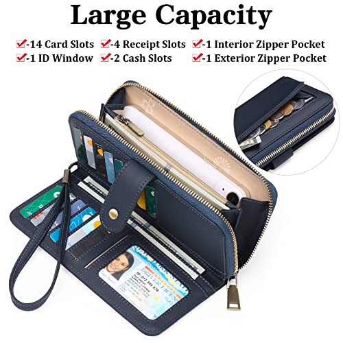Image of GAEKEAO Wallet for Women Clutch RFID Blocking Leather Wristlet Purse Large Capacity Card Holder with Zipper Pocket