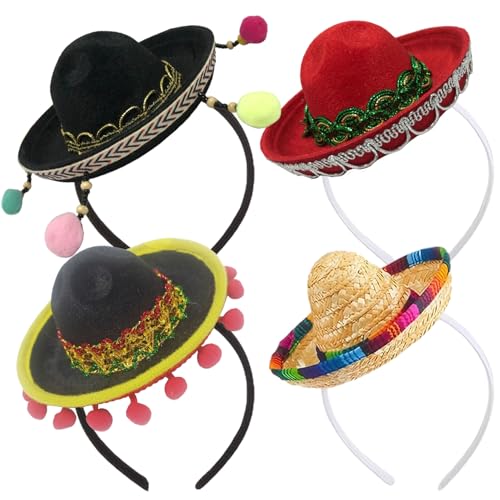 Chapeau mexicain 4 pièces avec bandeau pour accessoires photo et décoration de fête