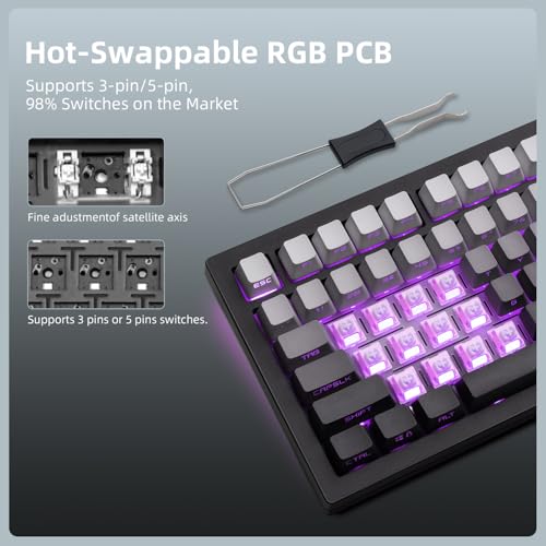 Image of ZORNHER ZH870 Wireless Mechanical Gaming Keyboard,80% Black Custom Creamy Sound Keyboard with Shine Through PBT Keycaps,Pre-lubed Linear Switches,Hot-Swappable,RGB Backlit,2.4GHz /USB-C /BT5.0