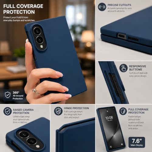 Image of amazon basics Slim Matte Hard PC Back Cover Case for Samsung Galaxy Z Fold 8 with Integrated Hinge Protection and Smooth Anti-Fingerprint Finish (Midnight Blue)
