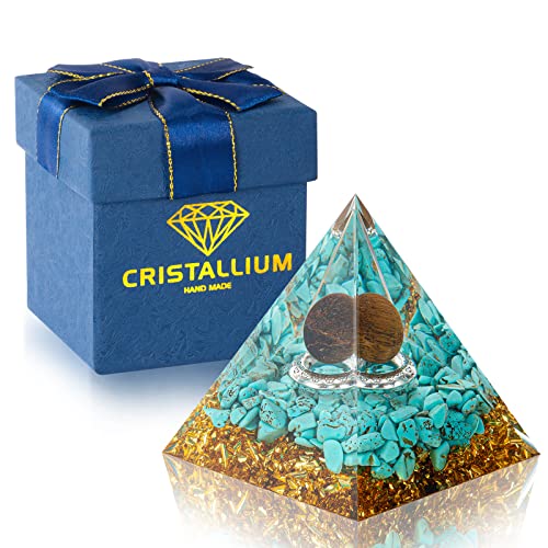 Cristallium Orgone Pyramid Crystal Healing Stone Energy Generator Healing Crystals Chakra Crystal Healing Meditation Crystal Sphere Orgonite Crystal Pyramid Women Gift - Turquoise Stonetiger Eye #TOP2