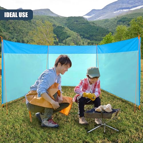 GEEZY Blue Windbreak with Accessories – Fiberglass Poles, High-Visibility Guy Lines, Travel Bag – Wind & Sun Protection for Camping, Beach, Tents, Caravans, Gardens – Camping & Beach Essential - Image 3