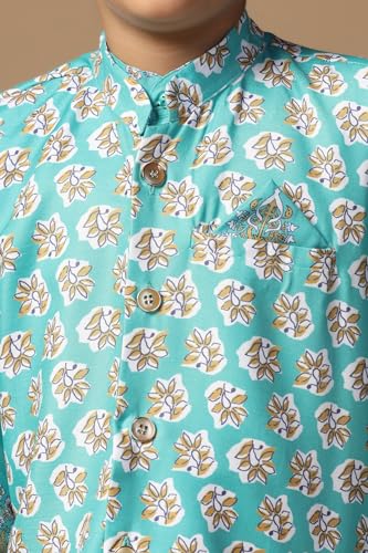 Image of Fashion Dream Boy's Cotton Blend Printed Kurta Pyjama And Jacket Set|Kurta And Payjama Set
