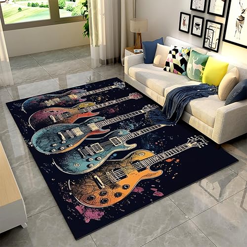 Tapete decorativo para sala con impresión de guitarra 6x8ft miniatura 2
