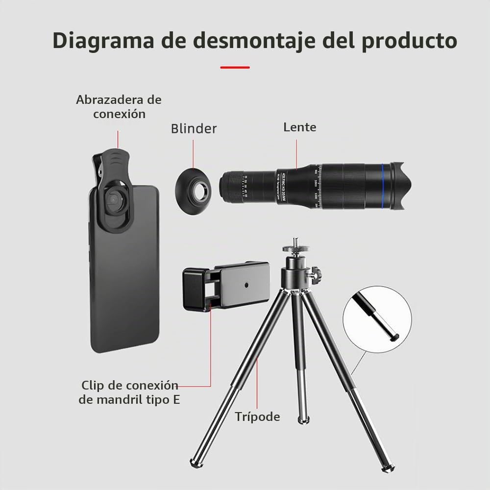 Andoer Kit teleobjetivo 40X portátil para observación de fauna y deportes