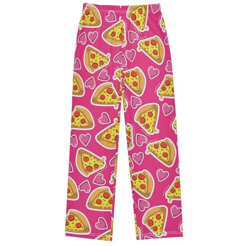 Boy's Pants Pink Pizza Lover Jogger Pants Elastic Waist Long Bottoms Trousers with Pockets 6-14 Years