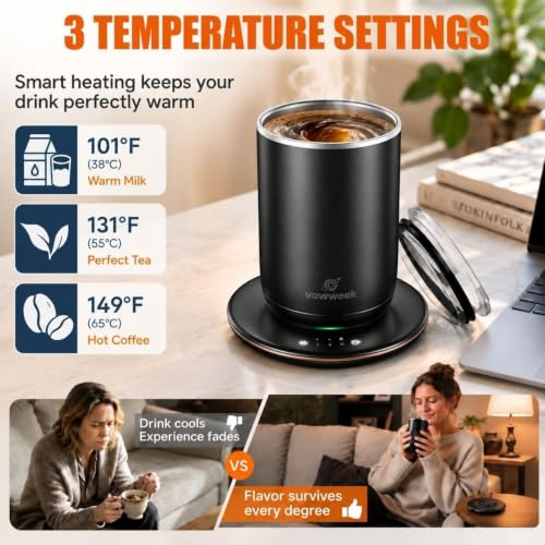 Self Stirring Coffee Mug, 10 oz Heated Mug with Magnetic Stirring, Black - Image 2