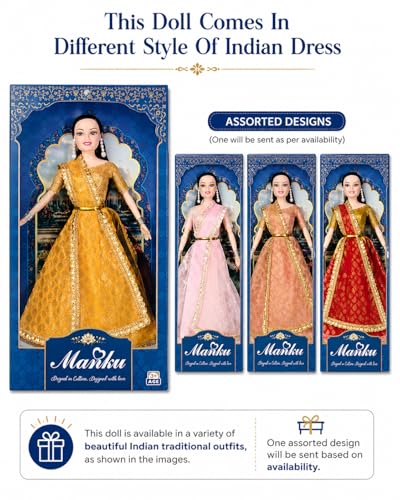 Image of SUPER TOY Indian Traditional Fashion Doll for Girls with Long Hair, Movable Joints & Assorted Ethnic Dresses - Stylish Poseable Doll for Creative Play