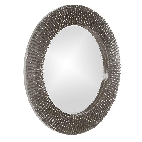 Image of Howard Elliott Collection Bergman Large Round Wall Mirror, Charcoal Gray Finish with Starburst Effect, Modern Decorative Hanging Vanity Mirror for Living Room, Bathroom and Entryway, 32 x 32 Inch