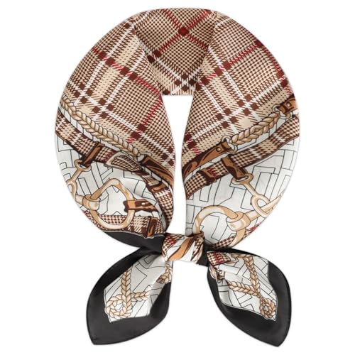 EXTREE Silk Feeling Scarf Medium Square Satin Head Scarf Sleeping Hair Wrapping for Women 27.5 × 27.5 inches Rein Houndstooth Black Frame