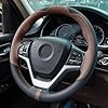 BOKIN Thin Leather Stitch Steering Wheel Cover Women and Men, Sew On Steering Wheel Wrap,Universal Fit 14.5-15 Inch, Steering Wheel Protector Lace Up, Brown