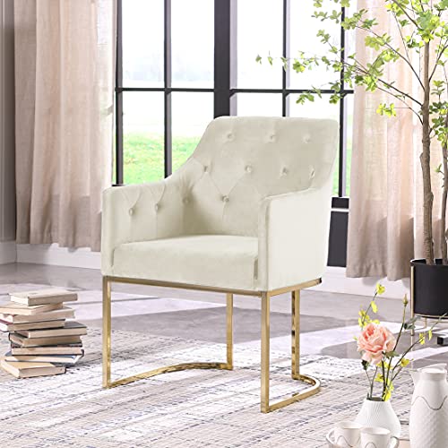 Morden Fort Velvet Accent Chairs Barrel Modern Armchair With Cushions Openwork U-Shaped Base Gold Metal Legs Upholstered Tufted Glam Club Chair For Living Room Bedroom Home Office - Beige #TOP4