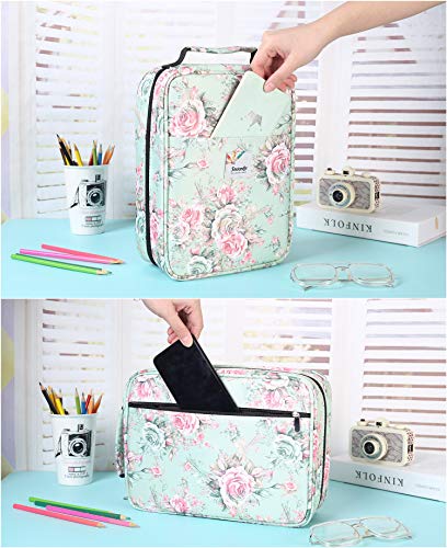 Image of Pencil Case Slot Holds 270 to 274 Colored Pencils or 180 to184 Color Gel Pens with Zipper Closure Large Capacity Nylon Pen Organizer for Artist Green Rose