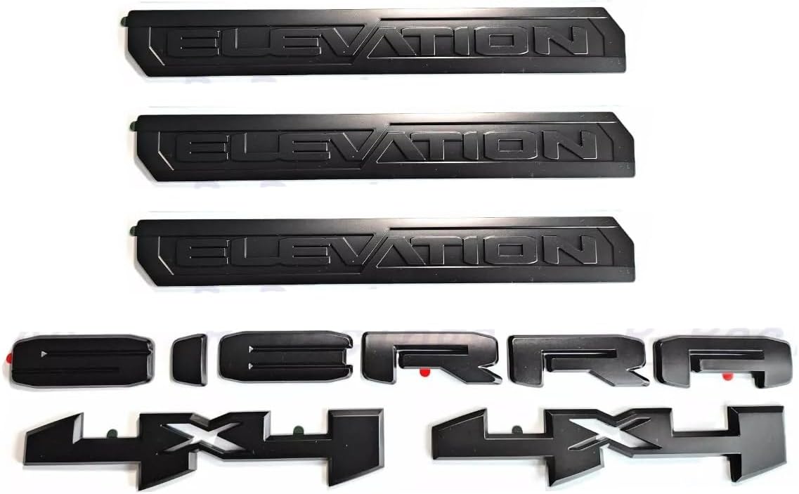 6Pcs Sierra Elevation 4x4 Emblem 3D Rear Tailgate Door Badge Nameplate Letter Sticker Decal Replacement for 2019-2022 Sierra 1500 2500HD 3500HD (Gloss Black)