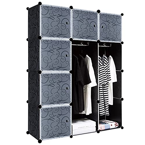FIVMEN Penderie Noire Armoire Chambre Modulable avec 12 Cube Armoire de Rangement Système d'étagères Enfichables DIY Étagère de Rangement en Plastique...