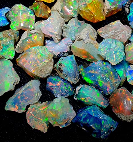 Rossecjewel Natural Ethiopian Opal Rough - Stunning Fire Rainbow Rock Specimen 40.00 Carats - Raw Gemstone for DIY Jewelry Making Chakra Healing