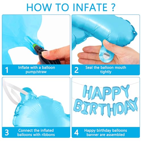 Image of Light Blue Happy Birthday Balloons Banner 16 Inch Mylar Foil Letters