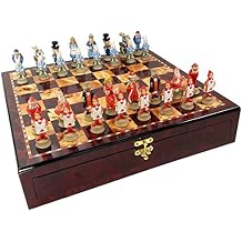 Alice in Wonderland Fantasy Chess Men Set W/High Gloss Cherry and Burlwood Color Storage Board