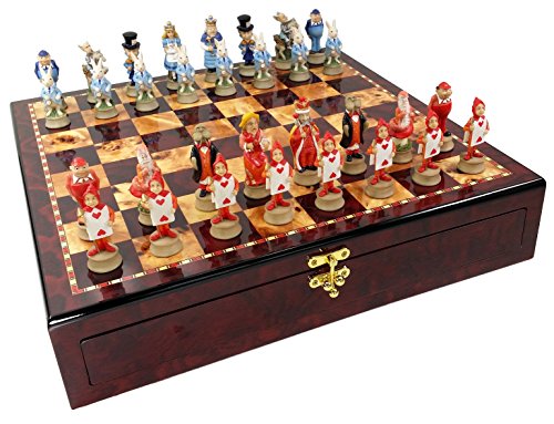 Alice in Wonderland Fantasy Chess Men Set W/High Gloss Cherry