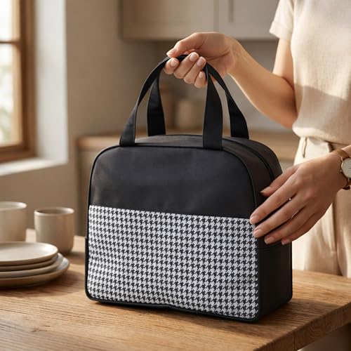 Image of The Earth Store DT Blace Check Insulated Lunch Bag for Office, Men, Women | Travel Tiffin Bag with Handle, Waterproof & Leakproof | Reusable Thermal Lunch Box Bags