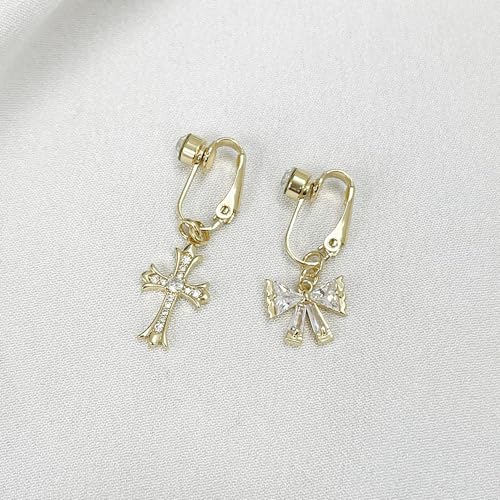 Niaspi 2Pcs Cross Bow Fake Belly Button Rings Non Piercing Clip On Belly Navel Rings Sparkling Cz Belly Barbell Fake Body Piercing Jewelry For Women  thumb #3