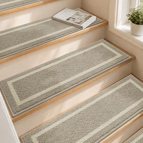 COSY HOMEER Soft Stair Treads 15pcs Non-Slip Carpet Mat 28inX9in,Beige