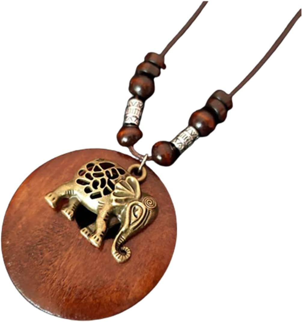 Vintage Wooden Pendant Sweather Necklace Boho Long Pendant Necklaces Feather Leaf Statement Long Rope Sweater Necklace Chain Pendant Necklace for Women