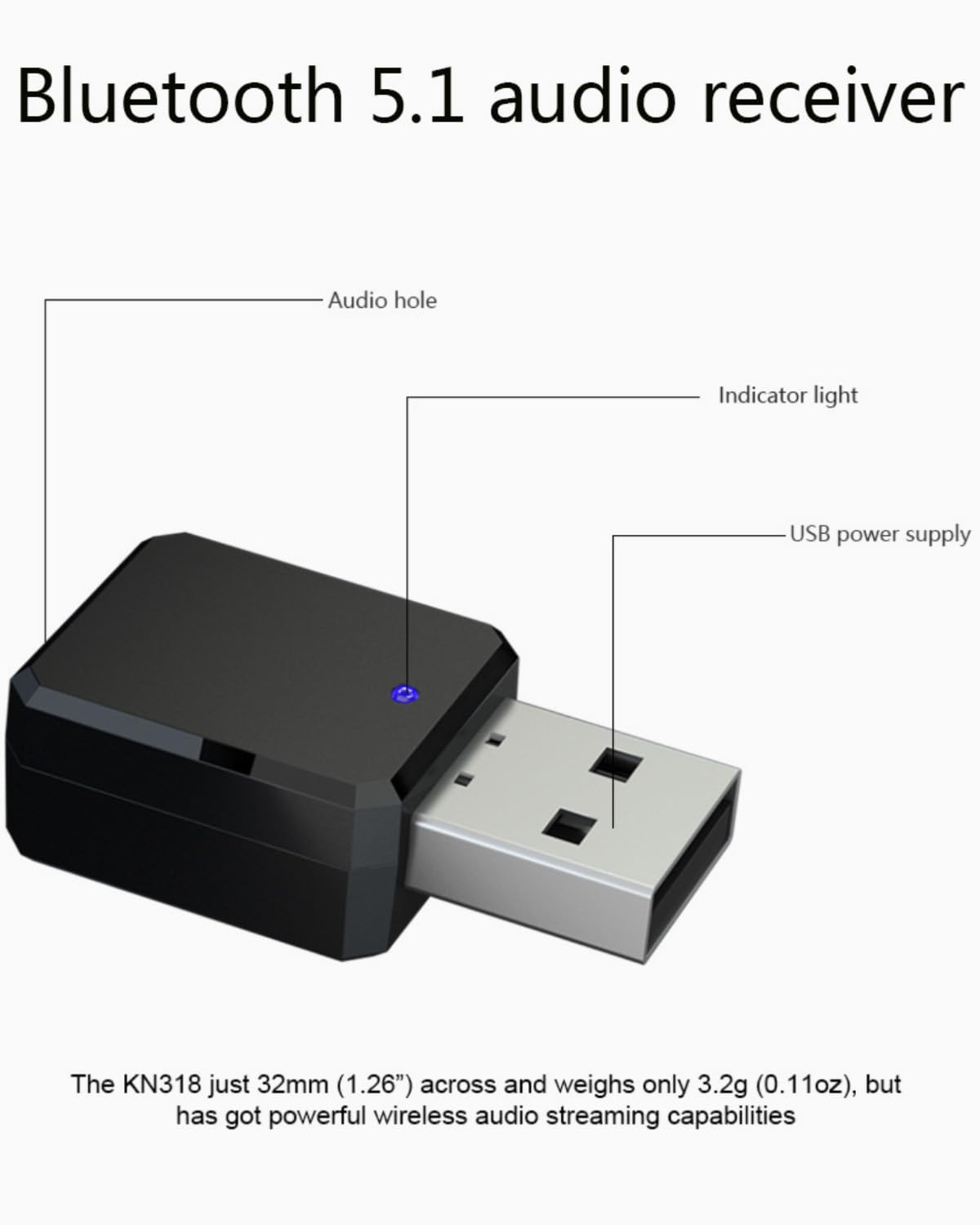 Nuovo ricevitore Bluetooth USB per auto 2025 5.1 con AUX da 3,5 mm, interfaccia USB Plug and Play, microfono integrato, doppia connessione per auto/PC/TV/altoparlanti cablati